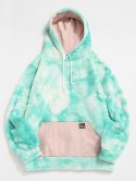 Front Pocket Applique Tie Dye Faux Fur Fluffy Hoodie