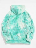 Front Pocket Applique Tie Dye Faux Fur Fluffy Hoodie