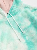 Front Pocket Applique Tie Dye Faux Fur Fluffy Hoodie