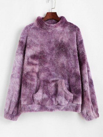 Front Pocket Fluffy Tie Dye Sweatshirt