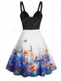 Front Twist Floral Butterfly Print Dress