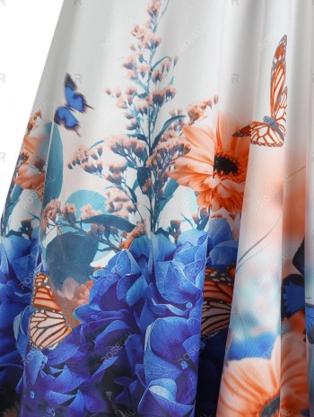 Front Twist Floral Butterfly Print Dress