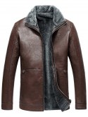 Full Zip Flocking Faux Leather Jacket