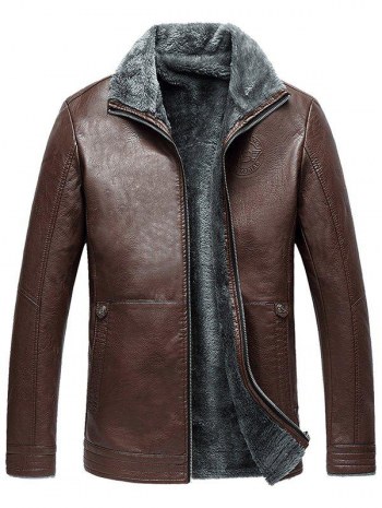 Full Zip Flocking Faux Leather Jacket