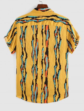 Geometric Stripe Print Shirt And Letter Printed Shorts Set