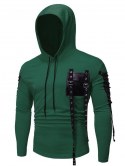 Gothic Grommet Lace Up Sleeve Pu Chest Hoodie