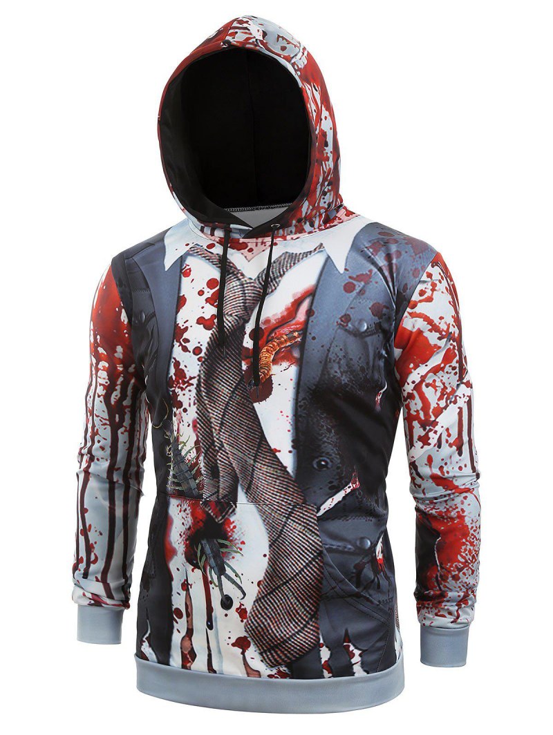 Halloween Blood Faux Blazer Scratch Print Kangaroo Pocket Hoodie