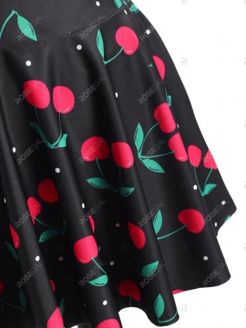 Halter Cherry Print Skirted Boyshorts Tankini Swimwear