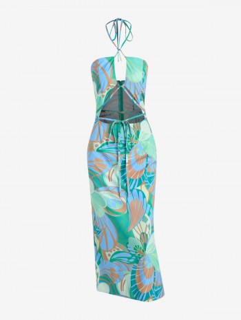 Halter Cut Out Back Slit Midi Dress