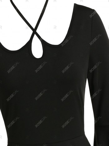 Halter Keyhole Flare Sleeve Flounce Hem Dress