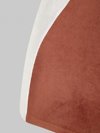 Halter Ribbed Velvet Half-zip Bicolor Bodycon Dress