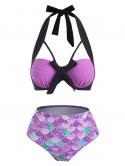 Halter Scale Print Mermaid Push Up Bikini Swimwear