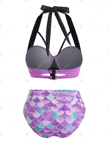 Halter Scale Print Mermaid Push Up Bikini Swimwear