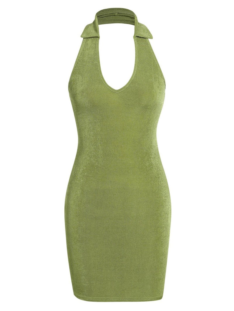 Halter Turn Down Collar Bodycon Dress