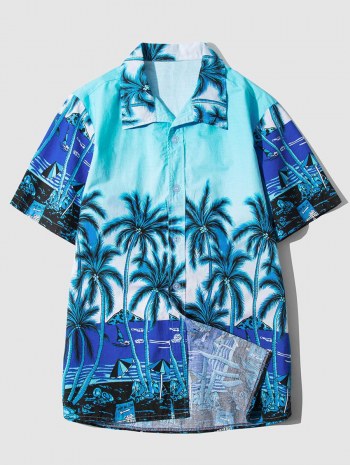 Hawaiian Palm Tree Vacation Summer Short Sleeve Shirt