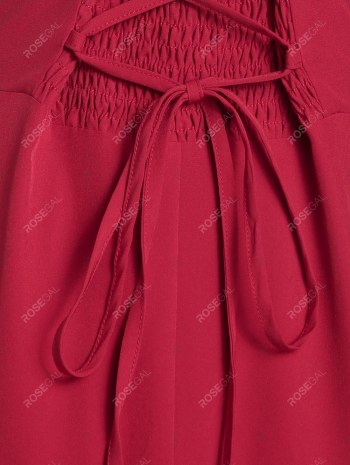 High Waist Lace Panel Ruffle Smocked Vintage Dress