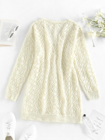 Hollow Out Zigzag Open Front Cardigan