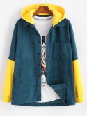 Hooded Doctor Sleeve Faux Twinset Corduroy Jacket