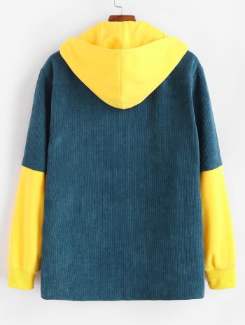 Hooded Doctor Sleeve Faux Twinset Corduroy Jacket