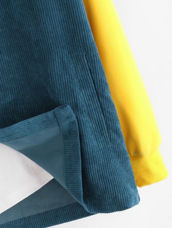 Hooded Doctor Sleeve Faux Twinset Corduroy Jacket