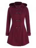 Hooded Double Breasted Wool Coat