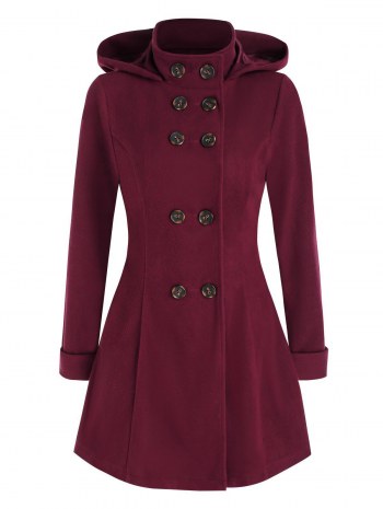 Hooded Double Breasted Wool Coat