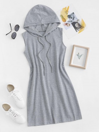 Hooded Drawstring Tank Mini Dress