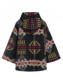 Hooded Tribal Jacquard Wool Blend Coat