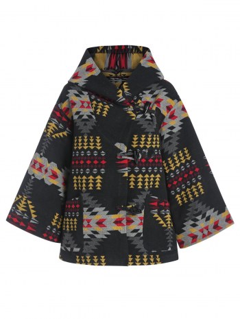 Hooded Tribal Jacquard Wool Blend Coat
