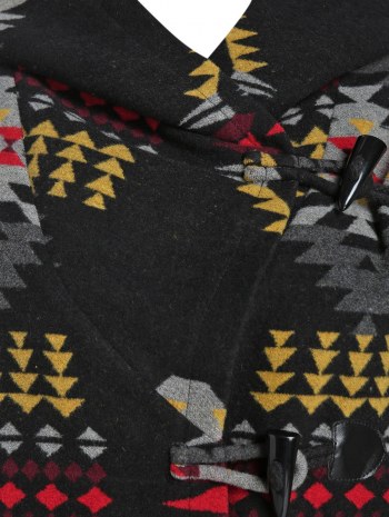 Hooded Tribal Jacquard Wool Blend Coat