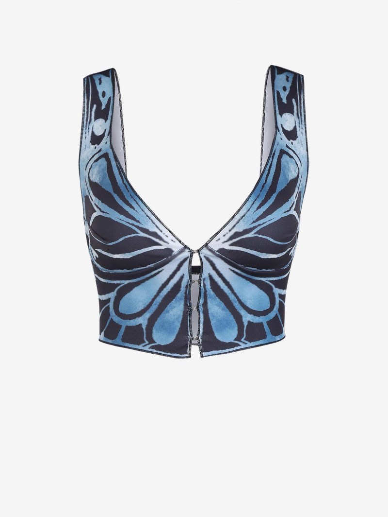 Hook Front Butterfly Print Crop Tank Top
