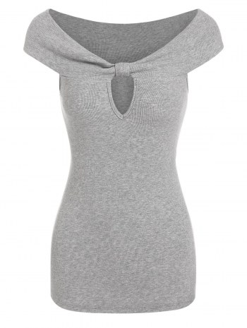 Keyhole Bow Detail Ribbed Marled T-shirt