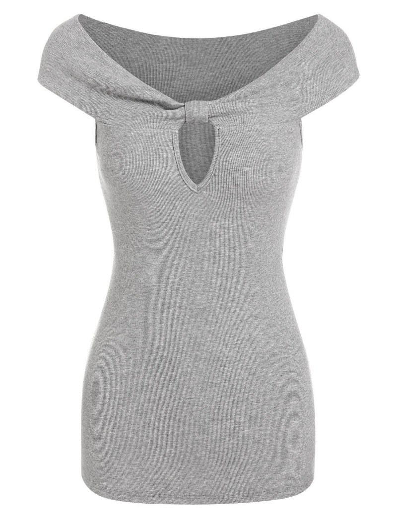 Keyhole Bow Detail Ribbed Marled T-shirt