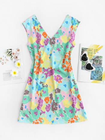 Kitschy Floral Double V Mini Dress