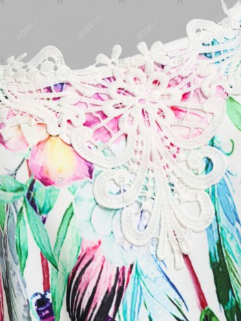 Lace Applique Feather Print Tank Top