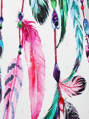 Lace Applique Feather Print Tank Top