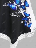 Lace Insert Contrast Butterfly Print Tank Top