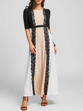 Lace Panel Long Arabic Dress