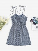 Lace Up Keyhole Floral Mini Dress