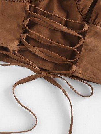 Lace Up Puff Sleeve Milkmaid Blouse