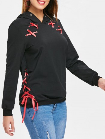 Lace Up Ribbon Hoodie
