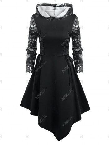 Lace Up Star Print Hooded Dress