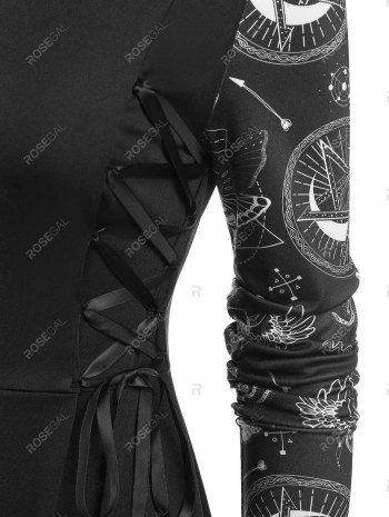 Lace Up Star Print Hooded Dress