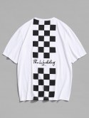 Letter Checkerboard Graphic Print Short Sleeve T Shirt