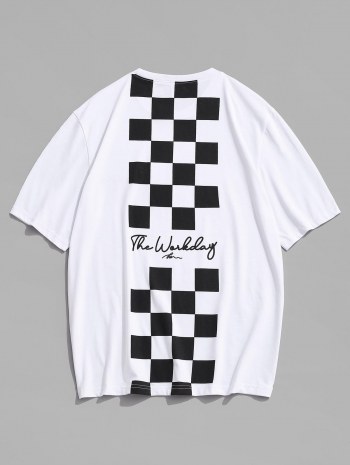 Letter Checkerboard Graphic Print Short Sleeve T Shirt
