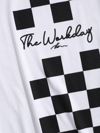 Letter Checkerboard Graphic Print Short Sleeve T Shirt