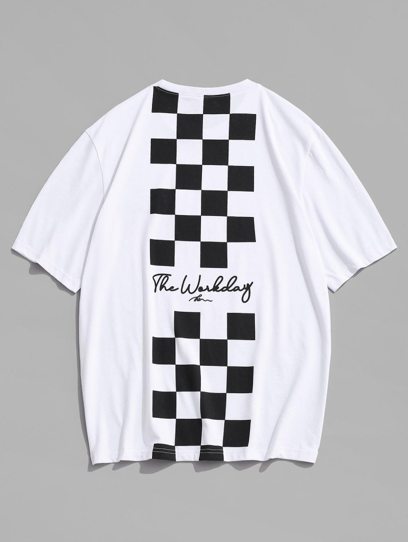 Letter Checkerboard Graphic Print Short Sleeve T Shirt