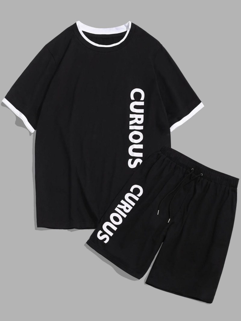 Letter Print T-shirt And Sports Shorts Set
