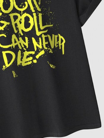 Letter Rock Printed Casual T-shirt