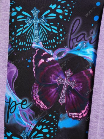 Letters Butterflies Print Heathered Faux Twinset T-shirt